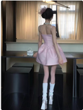 New Simple Pink Bow Design A-line Sleeveless Spaghetti Strap Dress HZ1024