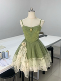 Vintage Green Spaghetti Strap Applique A-line Tulle Short Homecoming Dresses HZ1024