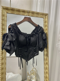 Vintage Black Mermaid Long Sleeve Ruffle Graduation Gown Evening Dress HZ1024