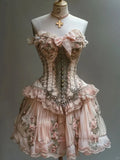 Retro Strapless Sweetheart Lolita Princess Dress A-line Floral Beaded Chiffon Party Dress Homecoming Dress HZ1024