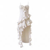 Fashion Irregular Ruffled Dress Hem Design A-line Sleeveless Spaghetti Strap Dress HZ1024
