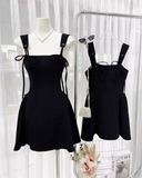 Simple Black Square Collar Design A-line Sleeveless Spaghetti Strap Puffy Dress HZ1024