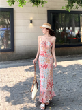 Vintage Fashion Floral Design Elegant Mermaid A-line Spaghetti Strap Dress HZ1024