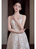 Vintage White Lace Applique Prom Dress Sheath Evening Dress Long Formal Dress HZ1024