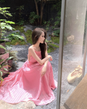 Simple Fashion Rose Pink Backless Loose-fitting Design A-line Spaghetti Strap Dress HZ1024