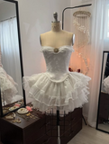 Vintage Beige Sweetheart Strapless Design A-line Lace Homecoming Dress HZ1024