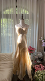 Retro Sweetheart Mermaid Spaghetti Strap Design A-line Romantic Chiffon Evening Dress Prom Dress HZ1024