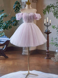 Vintage Light Purple Design A-line Off-the-shoulder Homecoming Dress HZ1024