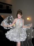 Fashion Silvery Backless Sparkling Beaded Design Romantic A-line Short Homecoming Dress HZ1024