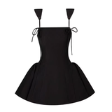 Simple Black Square Collar Design A-line Sleeveless Spaghetti Strap Puffy Dress HZ1024
