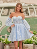 Vintage Sequin Appliqued Off-the-shoulder Design A-line Sweetheart Homecoming Dress HZ1024