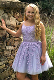 Fashion Lilac Appliques Tulle Design Spaghetti Strap A-line Homecoming Dress HZ1024