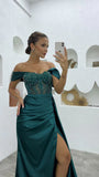 NEW ARRIVAL OFF-THE-SHOULDER SLEEVELESS MERMAID EVENING PARTY GOWNS LONG SLIT HZ1024
