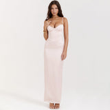 Sexy High-End Women's Pink Sling Dress Long Dress With Open Fork Elegant Evening Dress Sweet Spicy Temperament Dress 68HZ