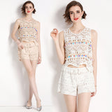 Shanghang Knitted Knitted Vest Women's Korean Version Of Loose Tuk Tuk Tat + Babes Shorts Two Sets 68HZ