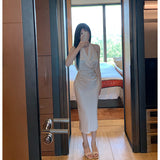 Zhao Luth's Same Color In The Middle And Long Dress Of The Lady's Dress Lady Dress Woman Simple Bag Of The Hip Skirt 68HZ