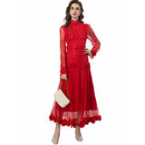Heavy Industry Three-Dimensional Flower Collared Long-Sleeved Lace-Bum Dress Princess Dress Autumn And Winter Women's Dress New 2024 68HZ