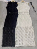 Design Sexy Hollow Water-Soluble Flower Body Sleeveless Fork Short-Sleeved Dress Long Dress New Spring And Summer 68HZ