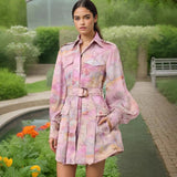 French Temperament Elegant Shirt Dress 2025 Summer New Printed Painted Belt To Thin Dress Women's 68HZ