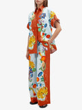 Literary Style Retro Print Two Sets Of 2025 New Short-Sleeved Shirt Top High-Waisted Leisure Broad Leg Pants Set Women 68HZ