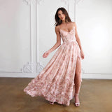 Seaside Vacation Beautiful Unique Pink Sling Dress Super Good-Looking Temperament Long Dress Women's New Summer 68HZ