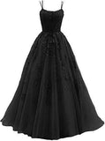 Evening Dress Women 2025 Fine Shoulder Prom Neat Long Tulle Lace Sticker Girl Party Ball Dress Summer 68HZ