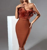Christmas New Long Fashion Dress Brated Ostrich Hair High-End Temperament Banded Dress Woman 68HZ