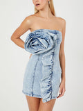 Elegant Bra Bag Hip Skirt 2025 New Design Stitching Lotus Side Flowers Short Denim Dress Woman 68HZ