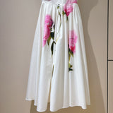 The Generous And Well-Rounded Red Flowers On The Red Background Of The Waist Comfortable Cotton Cloth In The Long-Term Dress Station Women's Spring And Summer 2025 68HZ