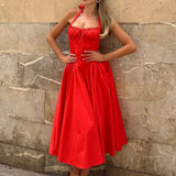 Summer Sexy Women's Broken Flowers Hanging Neck Dress Spring And Summer Women's High-End Feeling Body Out-Back Resort Style Long Skirt 68HZ