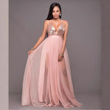 Ebay Burst Fashion Sexy Mesh Splicing With Leek Sling Ribbon Bare Back Dress 68HZ