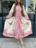 French Dress Spring 2025 New Fashion V-Neck Retro Print High-Rise High-Rise Dress Woman Trend 68HZ