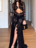 Sexy Women's New Fashion Lace Hollow High Open-Sleeved Dress 68HZ