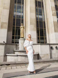Slim Hanging Neck Thin White Dress Dress Watery Shoulder Elegant Temperament Banded Evening Dress Dress 68HZ