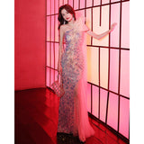 Evening Dress Dress Women's Shoulder Squins High-End Light Luxury Niche Host Banquet Temperament Party Flash Summer 68HZ
