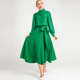 2025 Spring And Summer Women's New Sexy Irregular Collar Long Sleeves Long-Sleeved Puffy Green Dress Dress Dress 68HZ