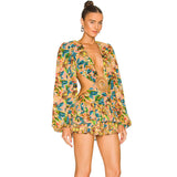 New High-End Women's Clothing Deep V Pile Sleeve Sexy Skirt Temperament Hollow Elegant Dress 68HZ