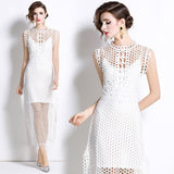 Summer New French Fashion Dinner Mature Dignified Salt Wind Hollow Rounded Sleeveless Dress 68HZ
