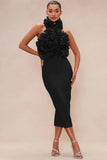 T Band Strap Dress Evening Dress High-End Dress Direct Hanging Neck Big Flower Dress New 68HZ