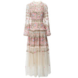 Heavy Industry Embroidery Lantern Sleeve Princess Powder Long Dress Dresses Autumn And Winter Women's New 2024 68HZ