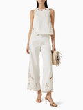 Temperament Casual Simple Style Set 2025 New Round Neckless Solid Color Top High Waist Hollow Design Trousers 68HZ