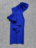 Women's Dress One Shoulder Lotus Side Tight Fashion Long Dress Sexy Open Bandid Dress 68HZ