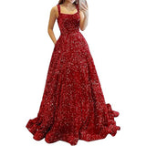 2025 Prom Dress Long A-Shaped With Pocket Formal Evening Dress Side Open Flash Party Dress 68HZ