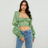 2025 Fashion Women's Clothing Collar Broken Flower Long-Sleeved Hollow Low-Breasted Tavel Trumpet Sleeve Top Lady 68HZ