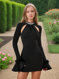 Sexy Elegant Spring 2025 New Fashion Half-High-Necked Diamond Horn Sleeves With Dress Woman 68HZ