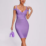 Purple Bandage Dress Sexy V-Neck Dress Bare Back Tight Banquet Evening Dress Bag Hip Dress New 68HZ