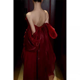 Red Toasting Female Senior Sense Bride Shoulder French Light Luxury High-End Engagement Dress Temperament 68HZ