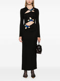 New Women's Sexy Hollow Long-Sleeved Black Dress Metal Decorated Open Forked Ass And Hip Dress 68HZ