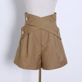 2025 New Fashion Design Sense Splicing Belt Wearing Loose High Waist Thin Casual Style Shorts Women's Clothing 68HZ