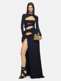 Women's New Sexy Perspective Umbilly Net Yarn Long-Sleeved Dress Long-Sleeved Dress Temperament Low-Breasted High Open Fork Dress 68HZ